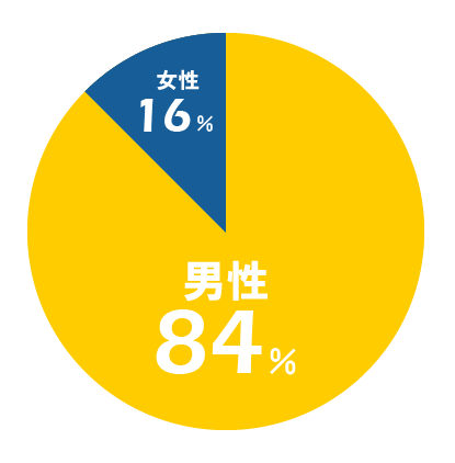 男性84%：女性16%